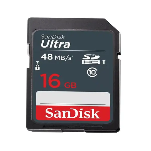 Карта памяти SDHC, 16 GB, SANDISK Ultra, UHS-I U1, 48 Мб/сек. (class 10), DUNB-016G-GN3IN, фото 1