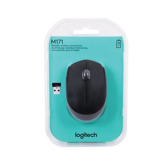 Мышь беспроводная LOGITECH M171, 2 кнопки + 1 колесо-кнопка, оптическая, черная, 910-004424, фото 3