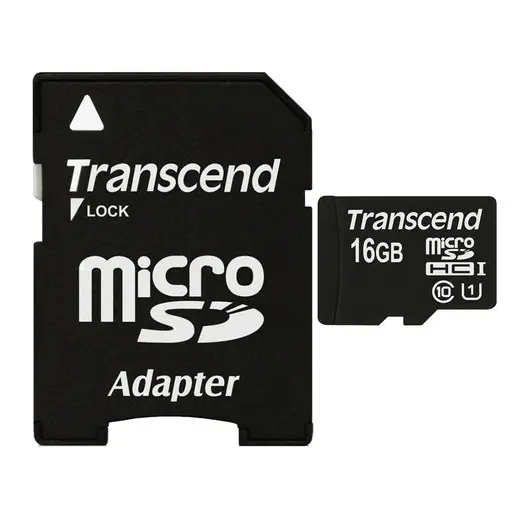 Карта памяти micro SDHC, 16 GB, TRANSCEND Premium 300x, UHS-I U1, 45 Мб/сек. (class 10), TS16GUSDU1, фото 1