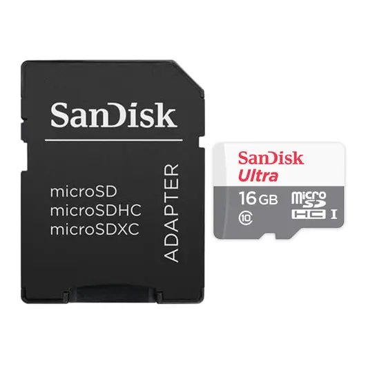 Карта памяти micro SDHC, 16 GB, SANDISK Ultra UHS-I U1, 48 Мб/сек. (class 10), адаптер, QUNB-016G-GN3MA, фото 1