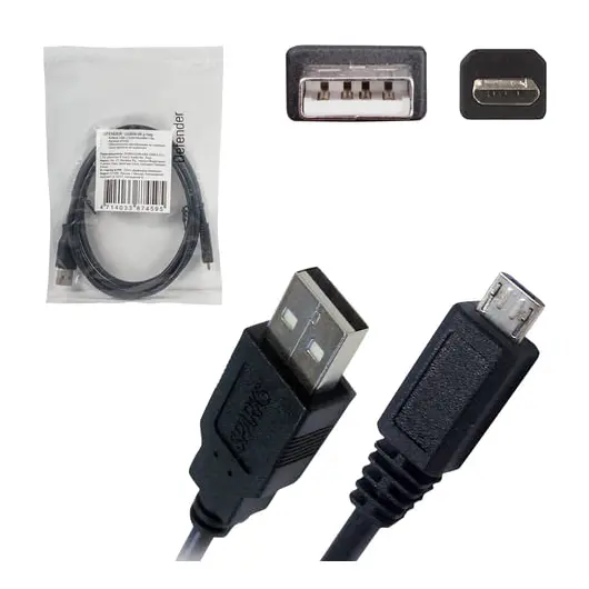 Кабель USB-micro USB 2.0, 1,8 м, DEFENDER, для подключения портативных устройств и периферии, 87459, фото 1