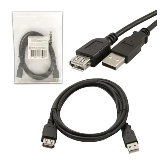 Кабель-удлинитель USB 2.0, 1,8 м, DEFENDER, M-F, для подключения периферии, 87456, фото 1