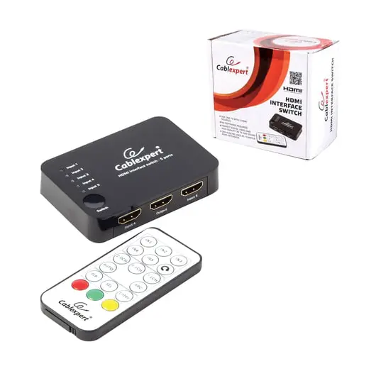 Переключатель HDMI, CABLEXPERT, 19F/19F, электронный, 5 устройств на 1 монитор/ТВ, пульт ДУ, DSW-HDMI-52, фото 1