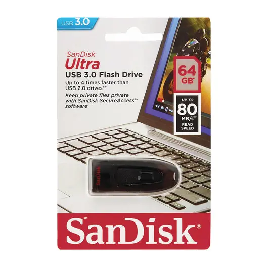 Флэш-диск 64 GB, SANDISK Ultra, USB 3.0, черный, SDCZ48-064G-U46, фото 3