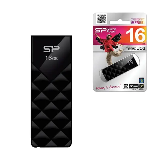 Флэш-диск 16 GB, SILICON POWER Ultima U03, USB 2.0, черный, SP16GBUF2U03V1K, фото 1