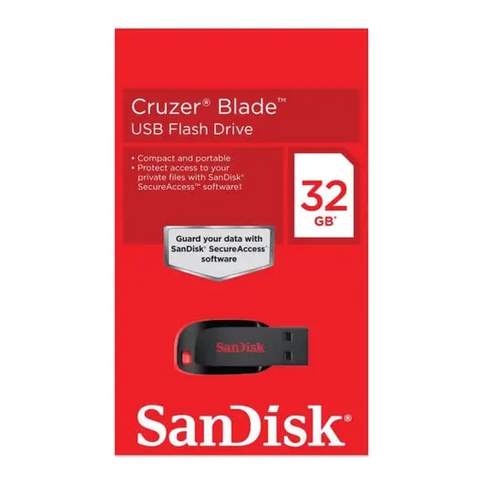 Флэш-диск 32 GB, SANDISK Cruzer Blade, USB 2.0, черный/красный, SDCZ50-032G-B35, фото 2