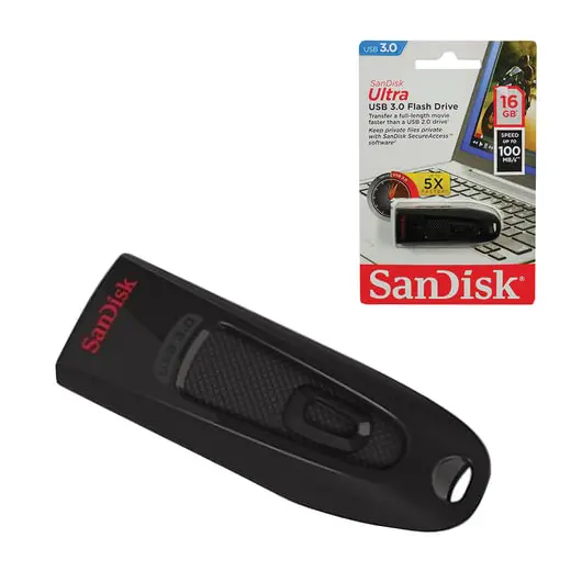 Флэш-диск 16 GB, SANDISK Ultra, USB 3.0, черный, SDCZ48-016G-U46, фото 1