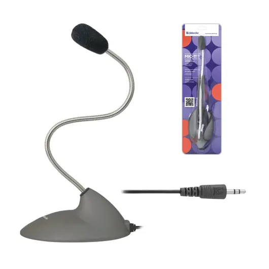 Микрофон настольный DEFENDER MIC-111, кабель 1,5 м, 58 Дб, серый, 64111, фото 1