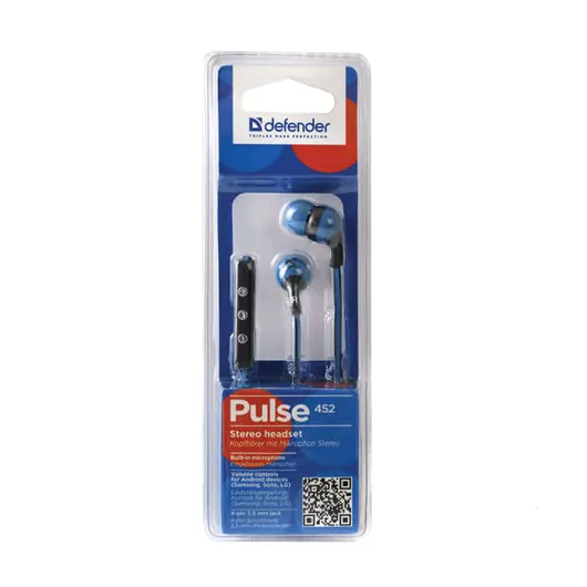 Наушники с микрофоном (гарнитура) DEFENDER Pulse 452, проводная, 1,2 м, вкладыши, для Android, синяя, 63452, фото 3