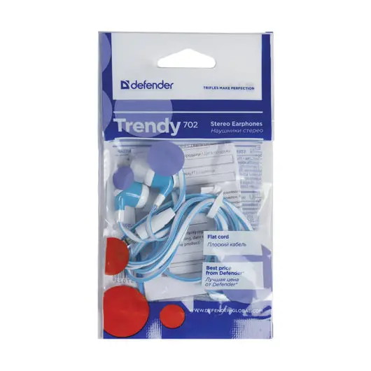 Наушники DEFENDER Trendy 702, проводные, 1,1 м, вкладыши, белые с голубым, 63702, фото 2