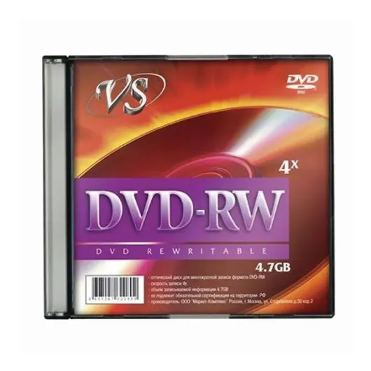 Диск DVD-RW, VS, 4,7 Gb, 4 x Slim Case, 1 штука, VSDVDRWSL01, фото 1
