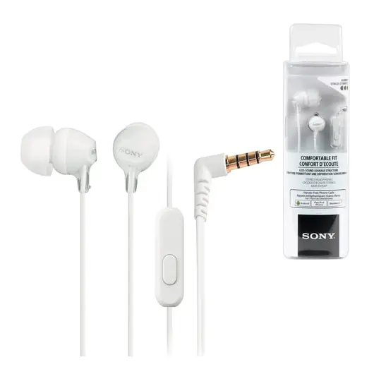Наушники с микрофоном (гарнитура) SONY MDR-EX15AP, проводные, 1,2 м, вкладыши, стерео, белые, MDREX15APW.CE7, фото 1