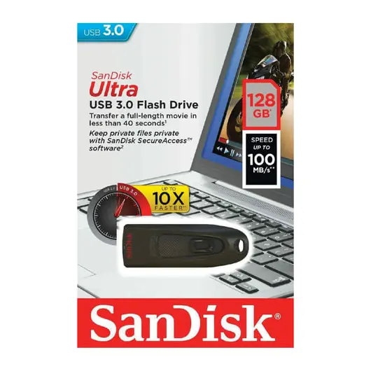 Флэш-диск 128 GB, SANDISK Cruzer Ultra, USB 3.0, черный, SDCZ48-128G-U46, фото 3