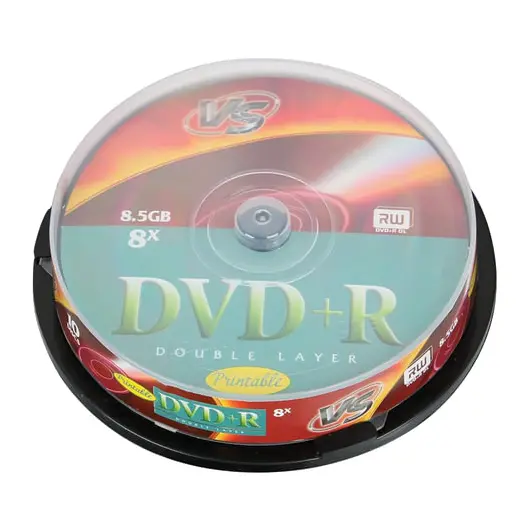 Диски DVD+R VS 8,5 Gb 8x, КОМПЛЕКТ 10 шт., Cake Box, двухслойный, VSDVDPRDLCB1002, фото 1
