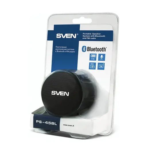 Колонка портативная SVEN PS-45BL, 1.0, 3 Вт, Bluetooth, FM-тюнер, microSD, MP3-плеер, черная, SV-014605, фото 3