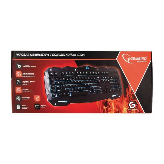 Клавиатура проводная игровая GEMBIRD KB-G200L, USB, подсветка 7 цветов, черная, фото 12