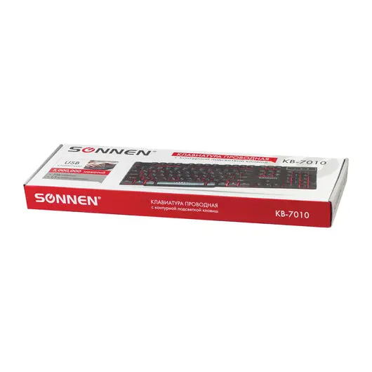 Клавиатура проводная SONNEN KB-7010, USB, 104 клавиши, LED-подсветка, черная, 512653, фото 9