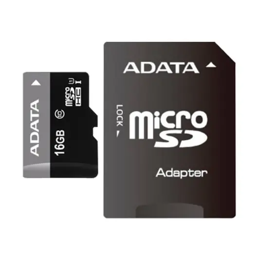 Карта памяти micro SDHC, 16 GB, A-DATA Premier, 50 Мб/сек. (class 10), с адаптером, AUSDH16GUICL10, фото 1