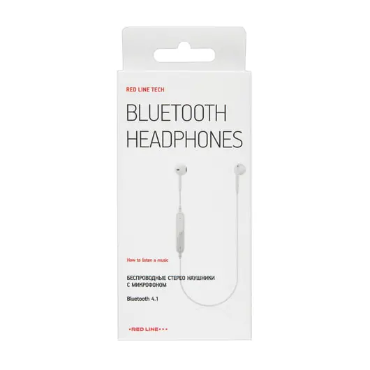 Наушники с микрофоном (гарнитура) RED LINE BHS-01, Bluetooth, беспроводые, белые, УТ000013645, фото 4