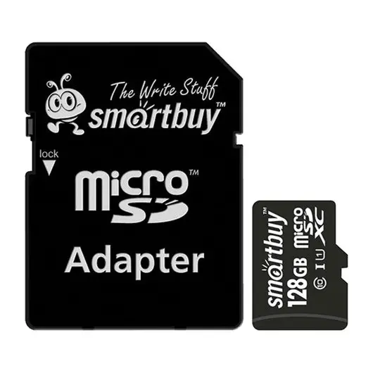 Карта памяти micro SDXC, 128 GB, SMARTBUY, UHS-1 U1, 80 Мб/сек. (class 10), с адаптером, SB128GBSDCL1001, фото 1