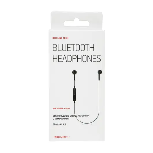 Наушники с микрофоном (гарнитура) RED LINE BHS-01, Bluetooth, беспроводые, черные, УТ000013644, фото 3