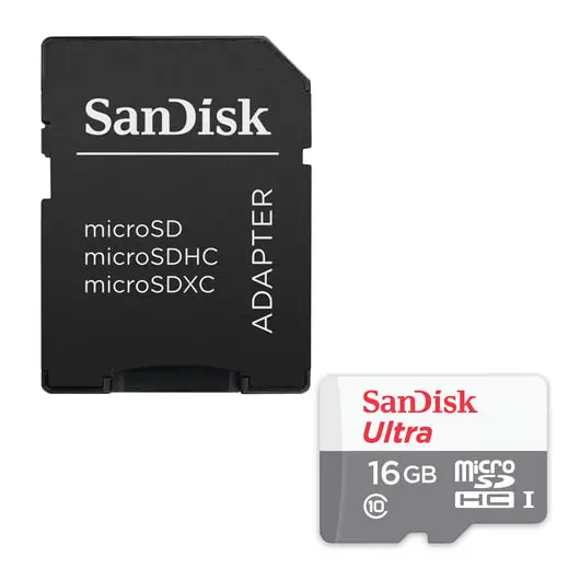 Карта памяти microSDHC, 16 GB, SANDISK Ultra UHS-I U1, 80 Мб/сек (class 10), адаптер, QUNS-016G-GN3MA, фото 1