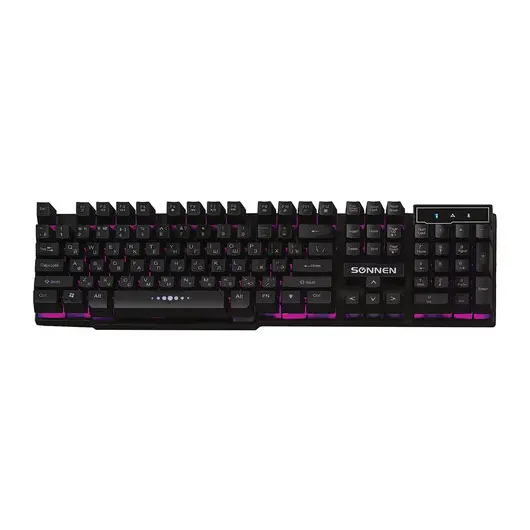 Клавиатура проводная SONNEN KB-7010, USB, 104 клавиши, LED-подсветка, черная, 512653, фото 2