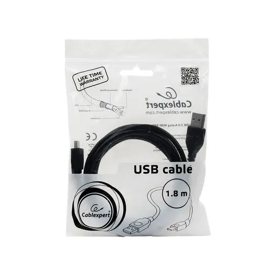 Кабель USB-mini USB, 1,8 м, CABLEXPERT, для подключения портативных устройств и периферии, CCP-USB2-AM5P-6, фото 2