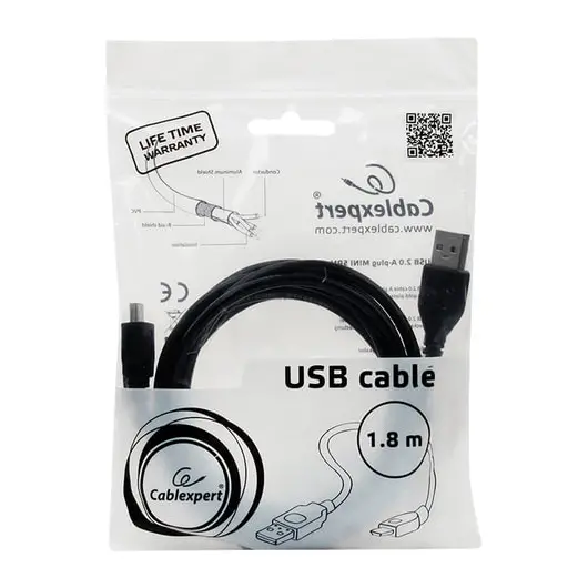 Кабель USB-mini USB 2.0 1,8 м, CABLEXPERT, 1 фильтр, для портативных устройств и периферии, CCF-USB2-AM5P-6, фото 2