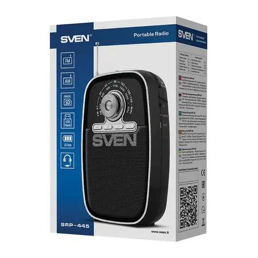 Радиоприёмник SVEN SRP-445, 3 Вт, FM/AM, USB, microSD, пластик, аккумулятор, черный, SV-017118, фото 7