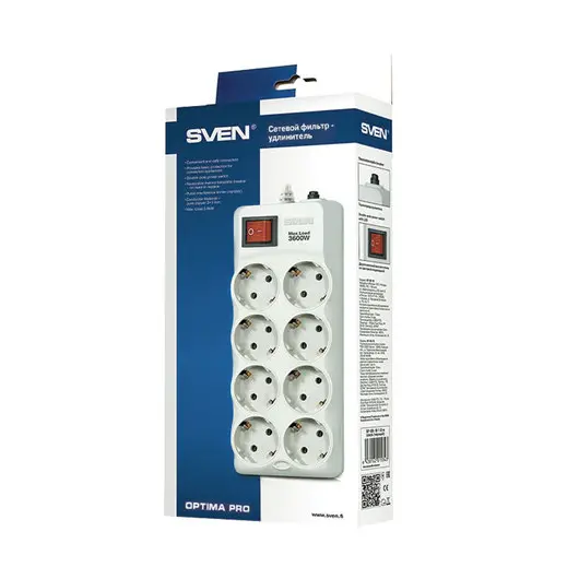 Сетевой фильтр SVEN Optima Pro, 8 розеток, 1,8 м, серый, SV-015350, фото 2