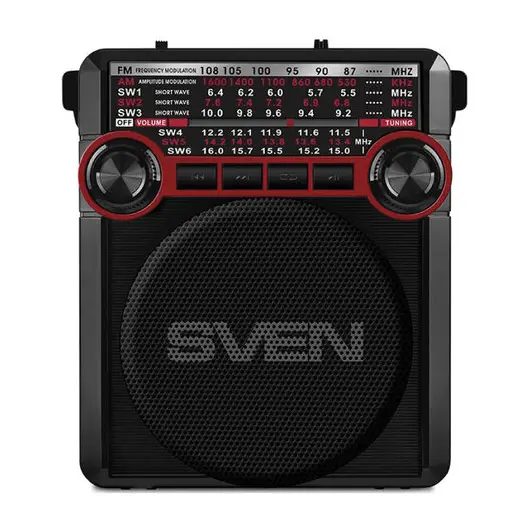 Радиоприёмник SVEN SRP-355, 3 Вт, FM/AM/SW, USB, microSD и SD, пластик, черный/красный, SV-017132, фото 3