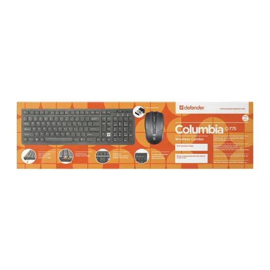 Набор беспроводной DEFENDER Columbia C-775RU, USB, клавиатура, мышь 3 кнопки + 1 колесо-кнопка, черный, 45775, фото 7