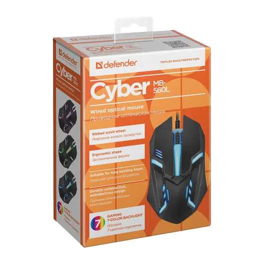 Мышь проводная DEFENDER CYBER MB-560L, USB, 2 кнопки + 1 колесо-кнопка, оптическая, черная, 52560, фото 7
