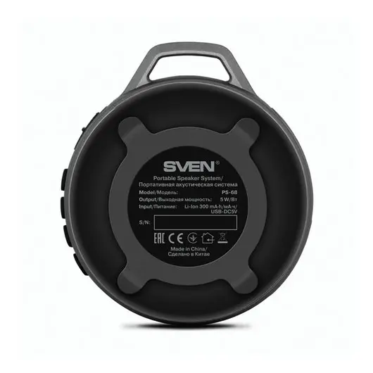 Колонка портативная SVEN PS-68, 1.0, 5 Вт, Bluetooth, FM-тюнер, microSD, MP3-плеер, черная, SV-016425, фото 4