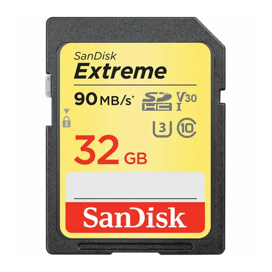Карта памяти SDHC 32 GB SANDISK Extreme UHS-I U3, 90 Мб/сек (class 10), SDSDXVE-032G-GNCIN, фото 1