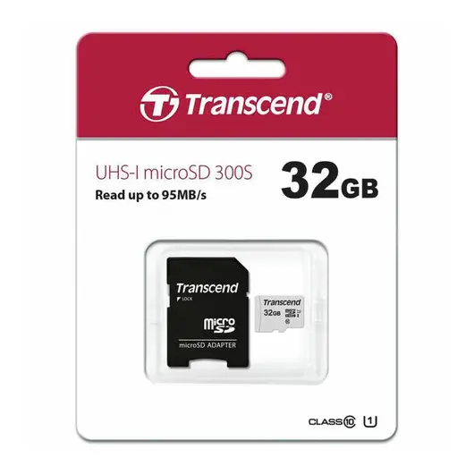 Карта памяти microSDHC 32 GB TRANSCEND UHS-I U3, 95 Мб/сек (class 10), адаптер, TS32GUSD300S-A, фото 2