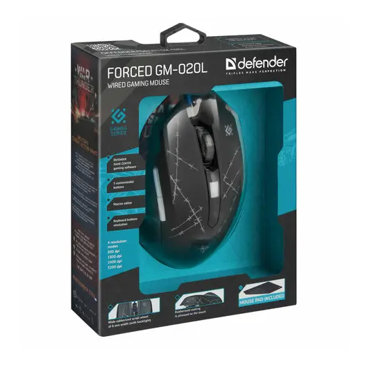 Мышь проводная игровая DEFENDER Forced GM-020L, USB, 5 кнопок+1 колесо-кнопка, оптиче, 52020, фото 8