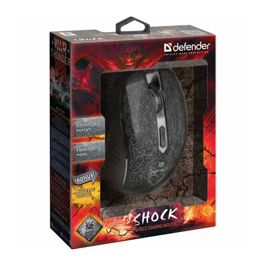 Мышь проводная игровая DEFENDER Shock GM-110L, USB, 5 кнопок+1 колесо-кнопка, оптическая, черная, 52110, фото 12