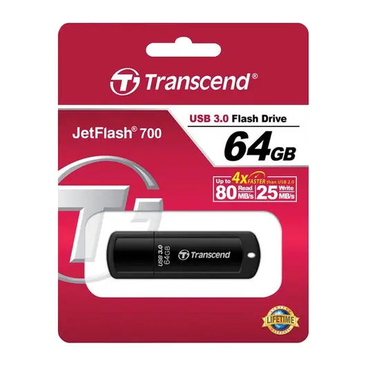 Флэш-диск 64 GB TRANSCEND Jetflash 700 USB 3.0, черный, TS64GJF700, фото 3