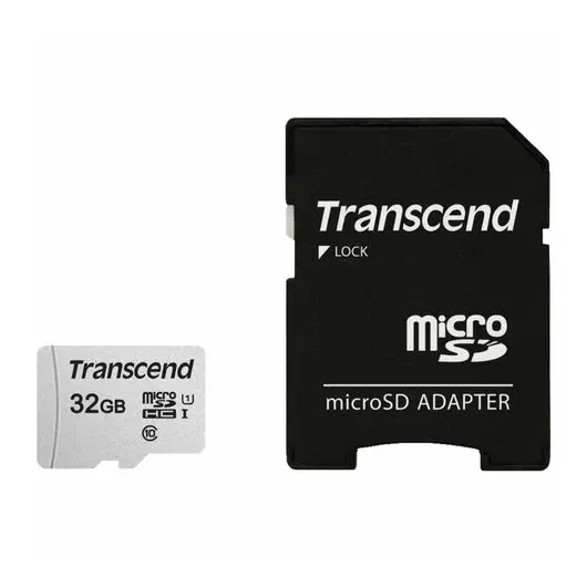 Карта памяти microSDHC 32 GB TRANSCEND UHS-I U3, 95 Мб/сек (class 10), адаптер, TS32GUSD300S-A, фото 1