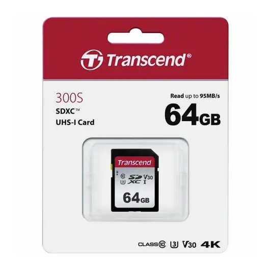 Карта памяти SDXC 64GB TRANSCEND UHS-I U3, V30, 95 Мб/сек (class 10), TS64GSDC300S, фото 2