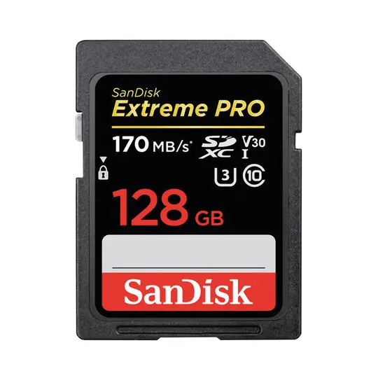 Карта памяти SDXC 128 GB SANDISK Extreme Pro UHS-I U3, V30, 170 Мб/сек (class 10), SDSDXXG-128G-GN4IN, DXXY-128G-GN4IN, фото 1