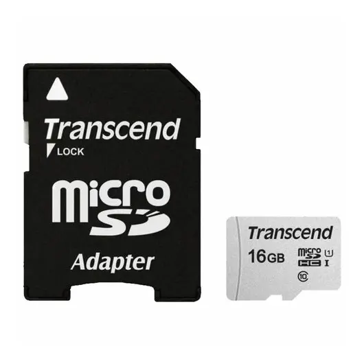 Карта памяти microSDHC 16 GB TRANSCEND UHS-I U1, 95 Мб/сек (class 10), адаптер, TS16GUSD300S-A, фото 1