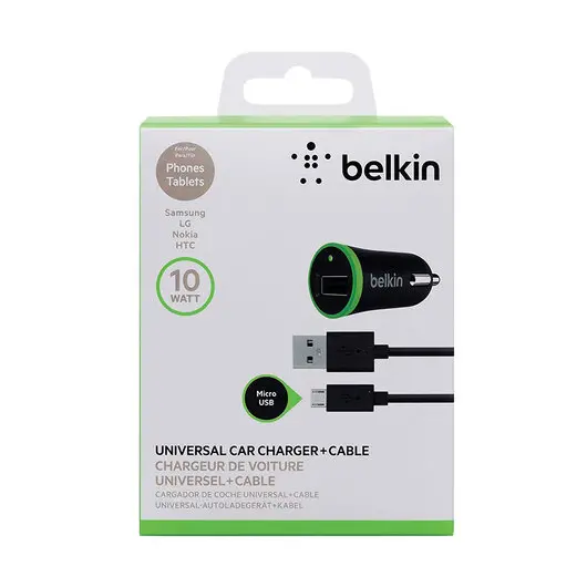 Зарядное устройство автомобильное BELKIN, кабель microUSB 1,2 м, выходной ток 1 A, черный, F8M711bt04-BLK, фото 5