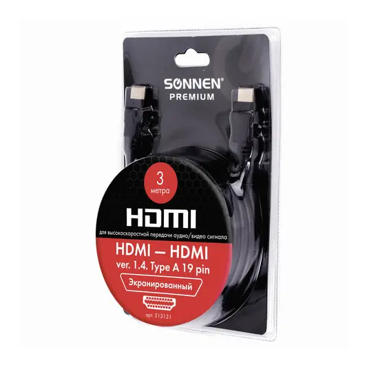 Кабель HDMI AM-AM, 3м, SONNEN Premium, медь, экранированный, для передачи аудио-видео, 513131, фото 5