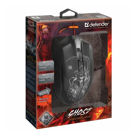 Мышь проводная игровая DEFENDER Ghost GM-190L, USB, 5 кнопок+1 колесо-кнопка, оптическая, черная, 52190, фото 15
