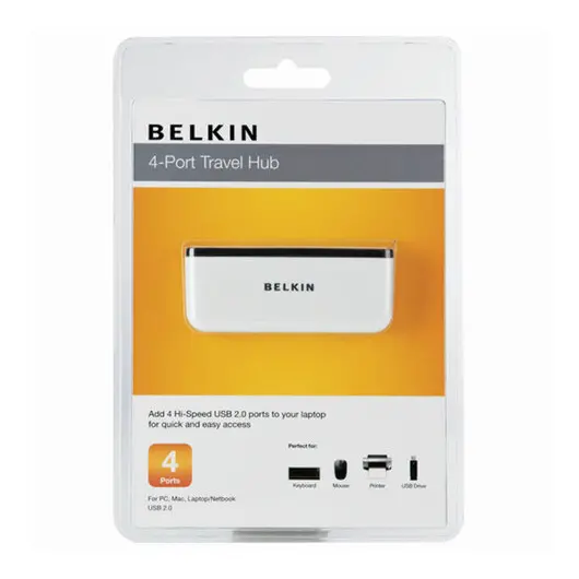 Хаб BELKIN Square Travel, USB 2.0, 4 порта, кабель 0,12 м, черный, F4U021bt, фото 3