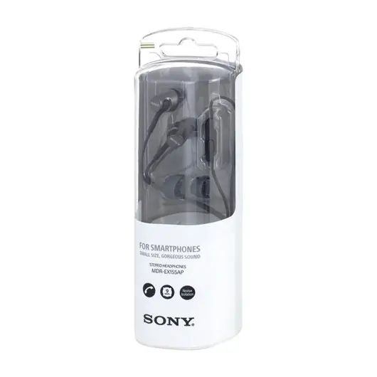 Наушники с микрофоном (гарнитура) SONY MDR-EX155АР, проводные, 1,2 м, вкладыши, стерео, черные, MDREX155APB.E, фото 11