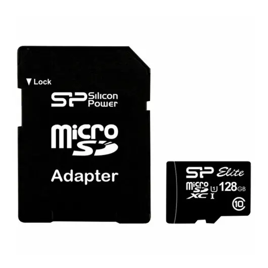 Карта памяти microSDXC 128 GB SILICON POWER Elite UHS-I U3, V30, 75 Мб/сек (cl.10) адаптер SP128GBSTXBU1V1, фото 1